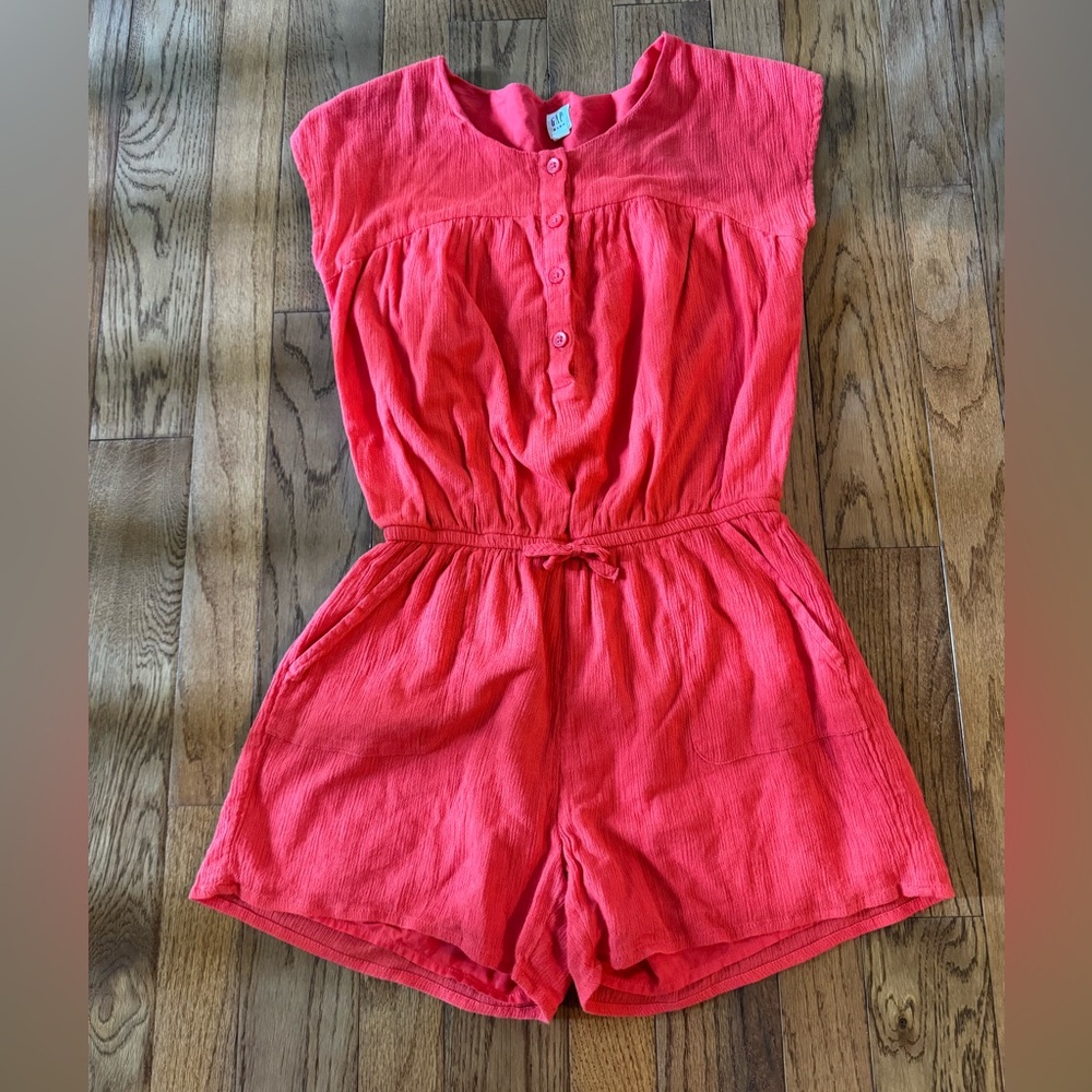 GAP Big Kids Red Romper with Elastic Drawstring Tie Waist
